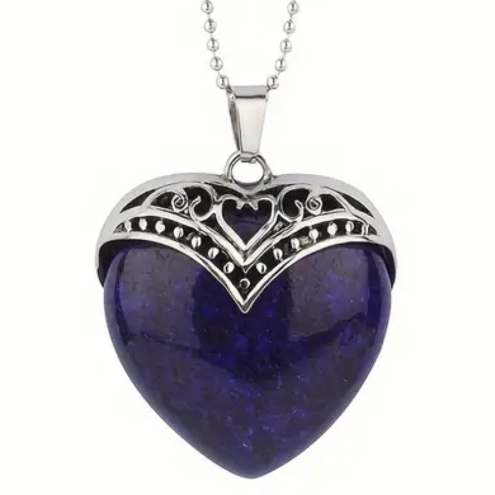 Lapis Lazuli Natural Gemstone Heart Pendant Necklace Healing Gemstone Pendant